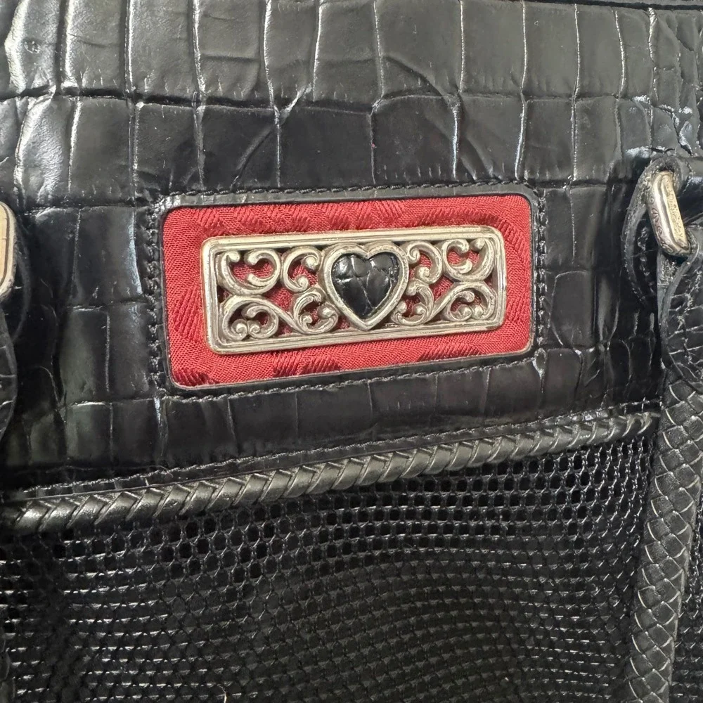 Brighton Small Pet Carrier Handbag OS Black Red Good Croc Leather Travel Bag‎